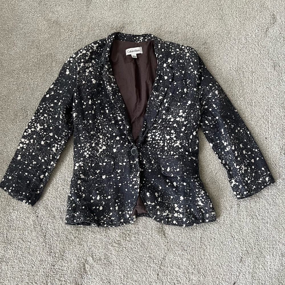 Calvin Klein Linen Grey White Paint Splatter Blazer